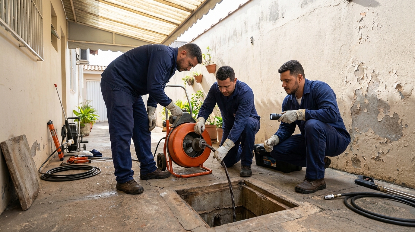 Desentupimento de esgoto com equipamento em Macaé‑RJ