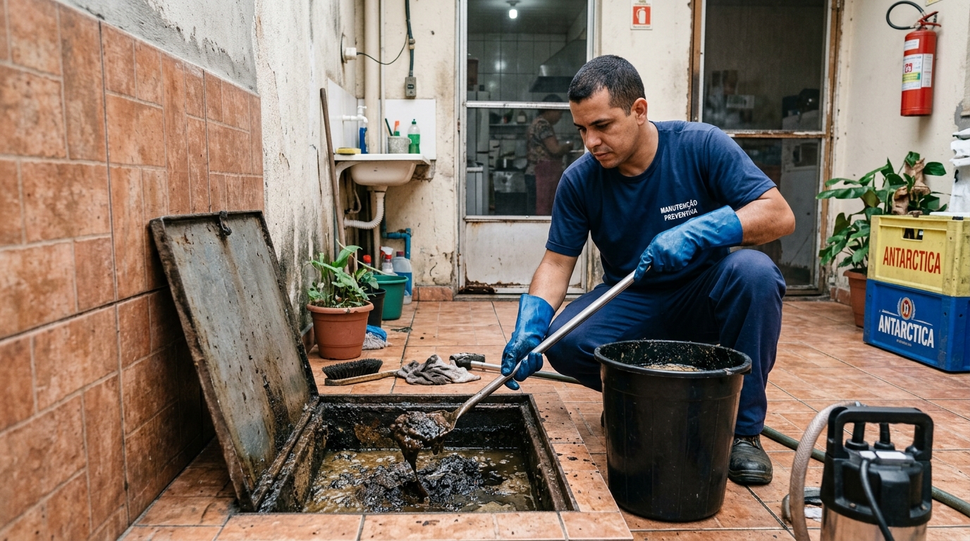 Equipe de limpeza de caixa de gordura em Ipatinga‑MG